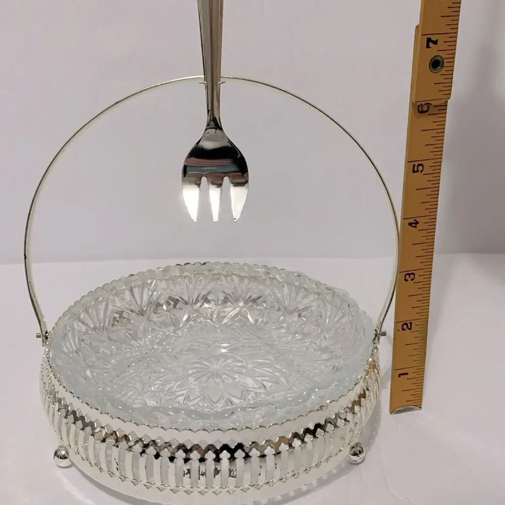 Silver Plated The Windsor Range Glass Bowl And Fork Set Mayfair London
